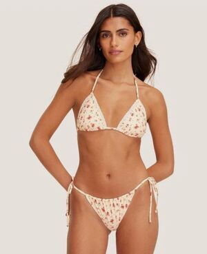 Parke x Target Women's Eyelet Trim Triangle Bikini Bottom Cream Floral L NWT
